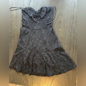 American Eagle Strapless Dress - black w/ white/blue geometric detail - Size 0